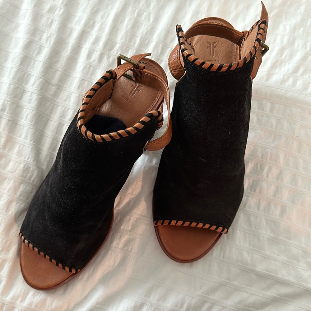 Frye Suede Strap Heeled Sandals